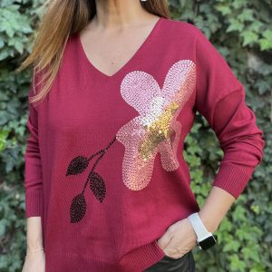 Sweater Flor Bordó — Ofertas, Ofertas, Sweaters/cardigans/polerones | Loca Tentación Chile