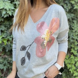 Sweater Flor gris — Ofertas, Ofertas, Sweaters/cardigans/polerones | Loca Tentación Chile