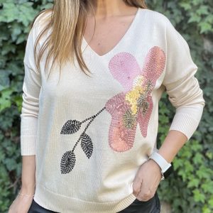 Sweater Flor beige — Ofertas, Ofertas, Sweaters/cardigans/polerones | Loca Tentación Chile