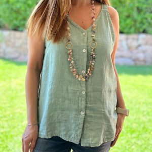 Blusa Pabilo lino verde detalle 3 — Ofertas, Ofertas, Poleras/blusas/tops | Loca Tentación Chile